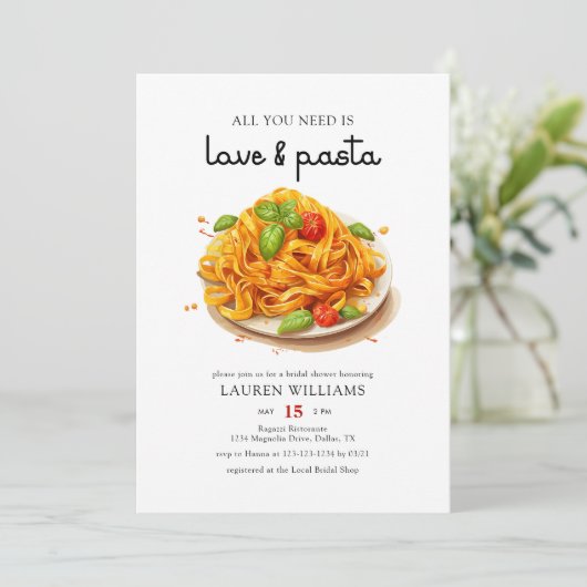 水彩愛イタリアンとパスタブライダルシャワー 招待状 (スタンド正面)