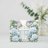 水彩愛国ブルーアジサイコテージガーデン シーズンポストカード (スタンド正面)
