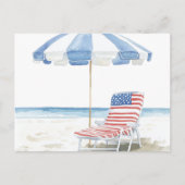 水彩愛国レッドホワイト&ブルービーチシーン シーズンポストカード (正面)