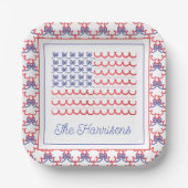 水彩愛国弓米国国旗 ペーパープレート (正面)