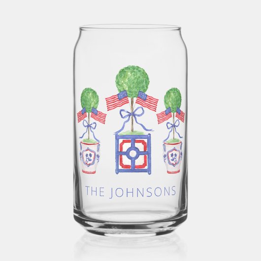 水彩愛国的なアメリカ国旗のトピアリーギフト ガラス缶 (正面)