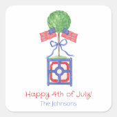 水彩愛国的なアメリカ国旗のトピアリーギフト スクエアシール (正面)