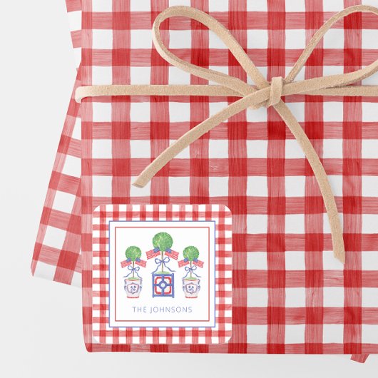 水彩愛国的なアメリカ国旗のトピアリーギフト スクエアシール