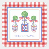 水彩愛国的なアメリカ国旗のトピアリーギフト スクエアシール (正面)