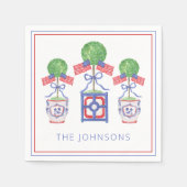 水彩愛国的なアメリカ国旗のトピアリーギフト スタンダードカクテルナプキン (正面)