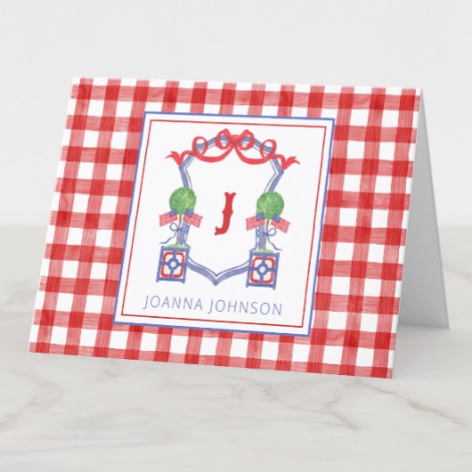 水彩愛国的なアメリカ国旗のトピアリークレスト サンキューカード