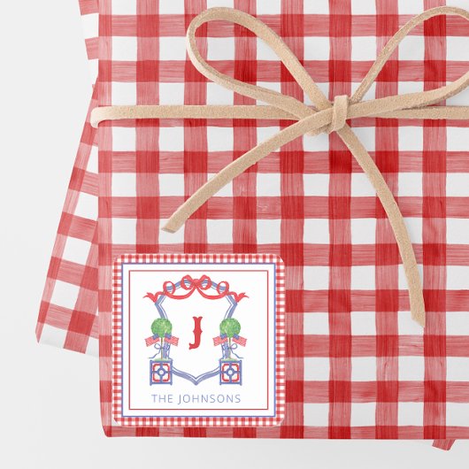 水彩愛国的なアメリカ国旗のトピアリークレスト スクエアシール