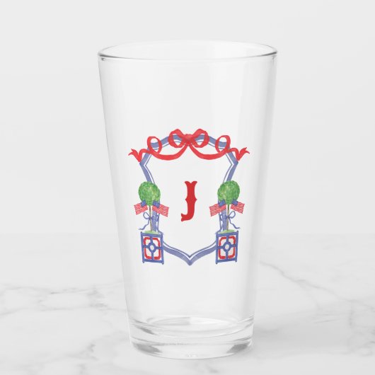 水彩愛国的なアメリカ国旗のトピアリークレスト タンブラーグラス (正面)