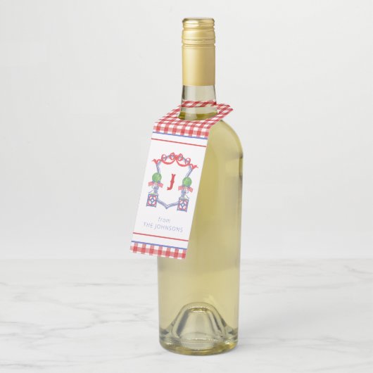 水彩愛国的なアメリカ国旗のトピアリークレスト ボトルネックタグ (アングル)