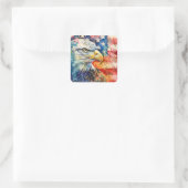 水彩愛国的なハゲ・イーグル米国国旗 スクエアシール (バッグ)