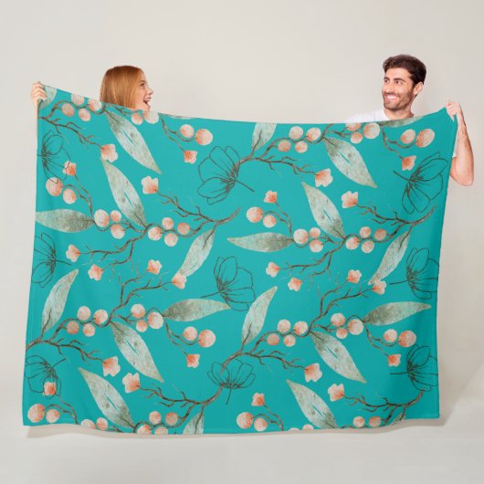 水彩愛好家のための素敵なフローラブルーガーデン フリースブランケット (インサイチュ)