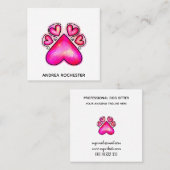 水彩愛玩犬の前足愛ハート スクエア名刺 (正面/裏面)