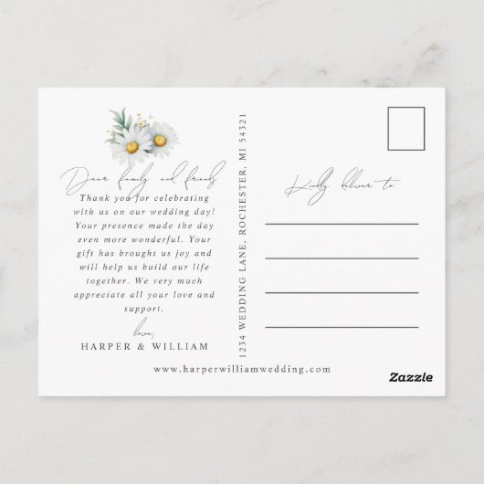 水彩感謝していデイジー写真の結婚はがき ポストカード (裏面)