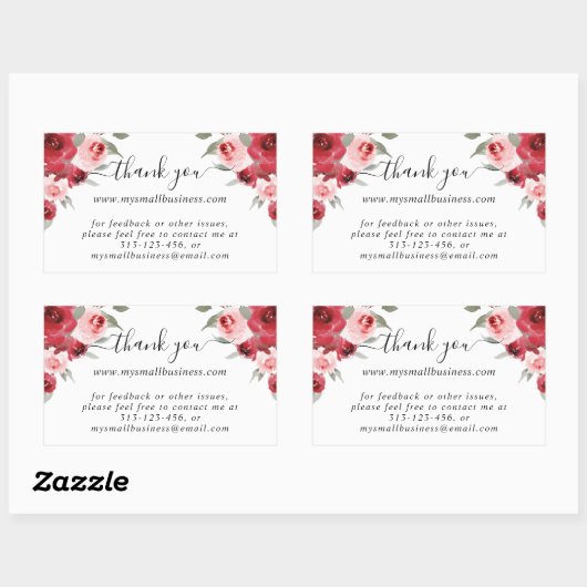 水彩感謝してい花ビジネス情報 長方形シール (シート)