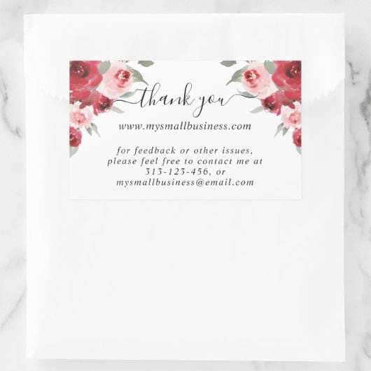水彩感謝してい花ビジネス情報 長方形シール (バッグ)