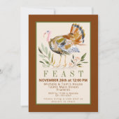水彩感謝祭の七面鳥の葉 招待状 (正面)