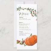 水彩感謝祭または秋の結婚式メニューカード (正面)