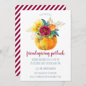 水彩感謝祭カボチャの花瓶に友達が 招待状 (正面/裏面)