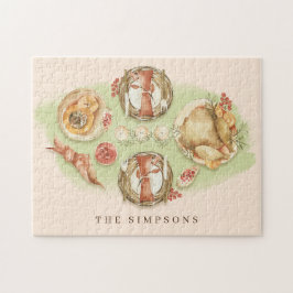 水彩感謝祭ディナーファミリー ジグソーパズル