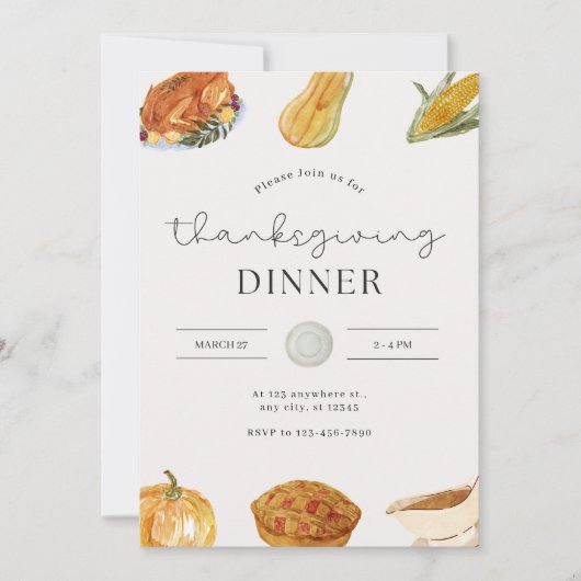 水彩感謝祭ディナー 招待状 (正面)