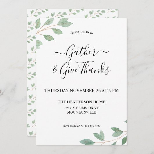 水彩感謝祭ディナー 招待状 (正面/裏面)