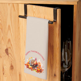 水彩感謝祭トルコとカボチャ キッチンタオル