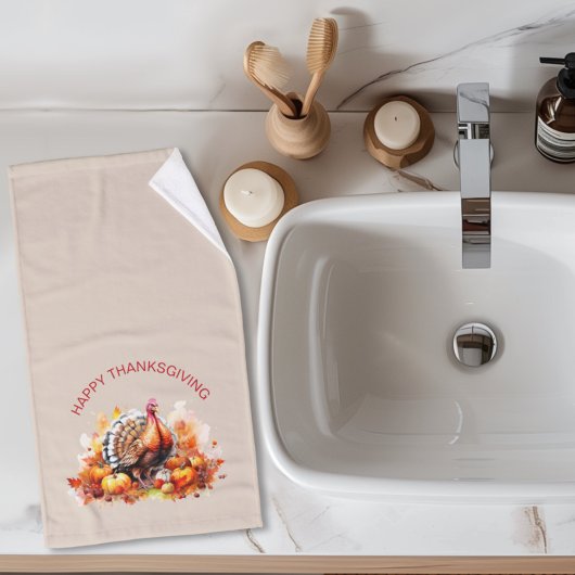 水彩感謝祭トルコとカボチャ ハンドタオル