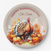水彩感謝祭トルコとカボチャ ペーパープレート (正面)