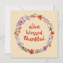 水彩感謝祭フラワーリースオンベージュ サンキューカード