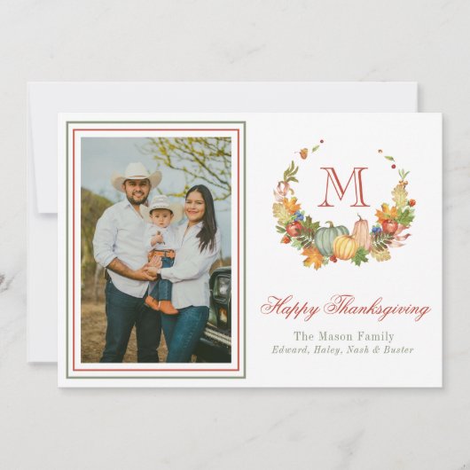 水彩感謝祭モノグラムリース写真 シーズンカード (正面)