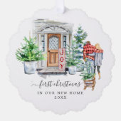 水彩扉 |初めてのクリスマスの新しいホーム オーナメントカード (正面)