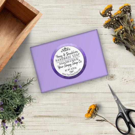 水彩手作り石鹸モダンタイポグラフィ紫 ラウンドシール