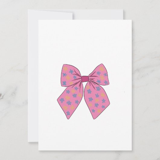 水彩手描きのキュートなピンクの蝶結び 招待状 (正面)