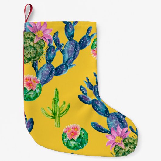 水彩手描きイラストレーション(サボテン、 スモールクリスマスストッキング (正面)