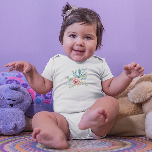 水彩手描きエキゾチックな花のサボテン ベビーボディスーツ