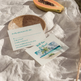 水彩手描きビーチカラフル結婚ズ 出欠カード