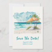 水彩手描きビーチビュカラフルー結婚 セーブザデート (正面)