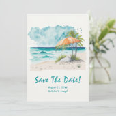 水彩手描きビーチビュカラフルー結婚 セーブザデート (スタンド正面)
