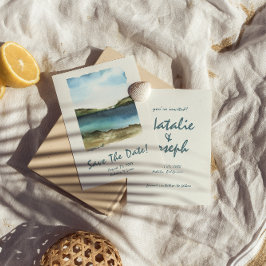 水彩手描きビーチレトロユニーク結婚の セーブザデート