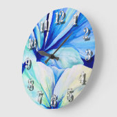 水彩手描きブルーフラワー王室の花びら ラージ壁時計 (傾斜)