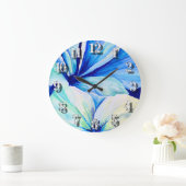 水彩手描きブルーフラワー王室の花びら ラージ壁時計 (ホーム)