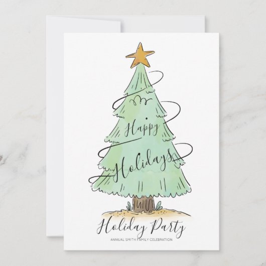 水彩手描きホリデーパーティー招待状 シーズンカード (正面)