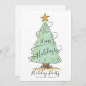 水彩手描きホリデーパーティー招待状 シーズンカード (正面/裏面)