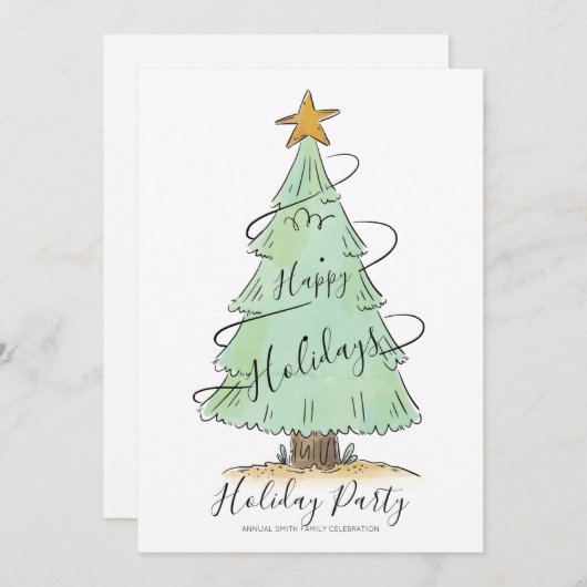 水彩手描きホリデーパーティー招待状 シーズンカード (正面/裏面)