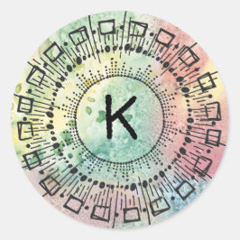 水彩手描き円線スターバスト ラウンドシール