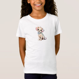 水彩手描き子犬とパウダーブルーボウ Tシャツ