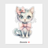 水彩手描き子猫（2つのピンクの湾曲形） シール (シート)