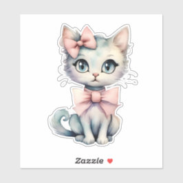 水彩手描き子猫(2つのピンクの湾曲形) シール