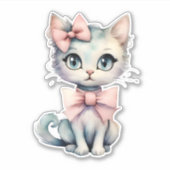 水彩手描き子猫（2つのピンクの湾曲形） シール (正面)