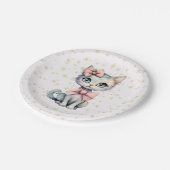 水彩手描き子猫（2つのピンクの湾曲形） ペーパープレート (アングル)